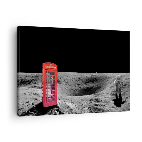 Quadro em tela - Cabine telefônica vermelha na lua - 70x50cm - Piada espacial - Decoração de parede moderna para a sala de estar e quarto ARTTOR