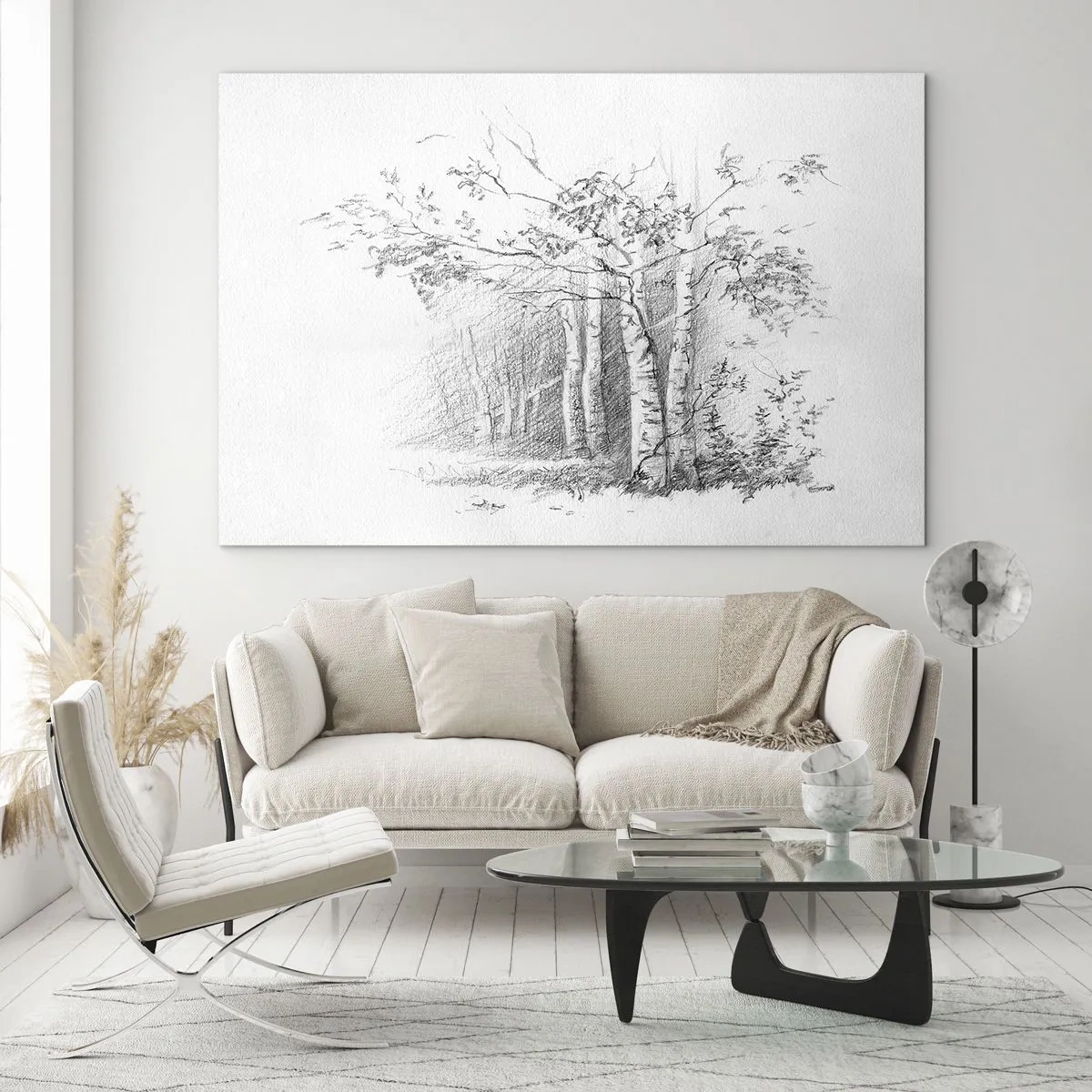 Quadro em vidro - Luz da floresta de bétulas - 120x80 cm