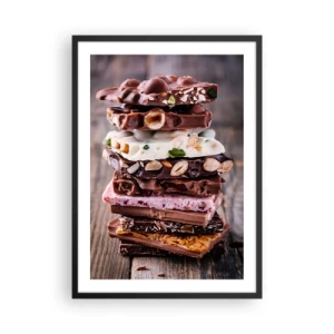 Pôster com moldura preta - Uma pilha de barras de chocolate com nozes e frutas - 50x70cm - Uma perspetiva encantadora - Decoração de parede moderna para a sala de estar e quarto ARTTOR