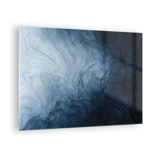 Quadro em vidro - Profundidade abstrata em tons de azul marinho e cinza - 70x50cm - Nas profundezas - Decoração de parede moderna para a sala de estar e quarto ARTTOR