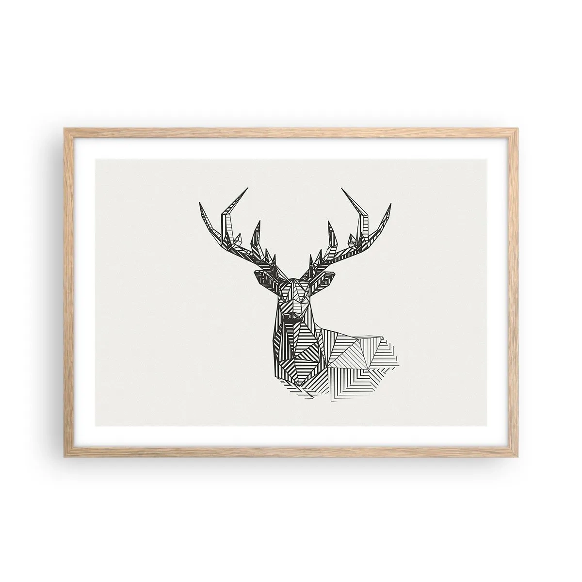 Pôster com moldura de carvalho claro - Veado em estilo cubista - 70x50 cm