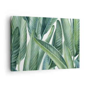 Quadro em tela - Folhas verdes em um estilo minimalista e botânico - 70x50cm - O próprio verde - Decoração de parede moderna para a sala de estar e quarto ARTTOR
