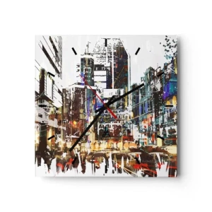 Relógio de parede - Relógio em vidro - Cidade cintilante - 30x30 cm