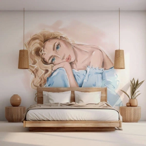 Papel de Parede Standard Eco - Sonhadora em azul - Mulher, Moda, Gráficos - 350x256 cm