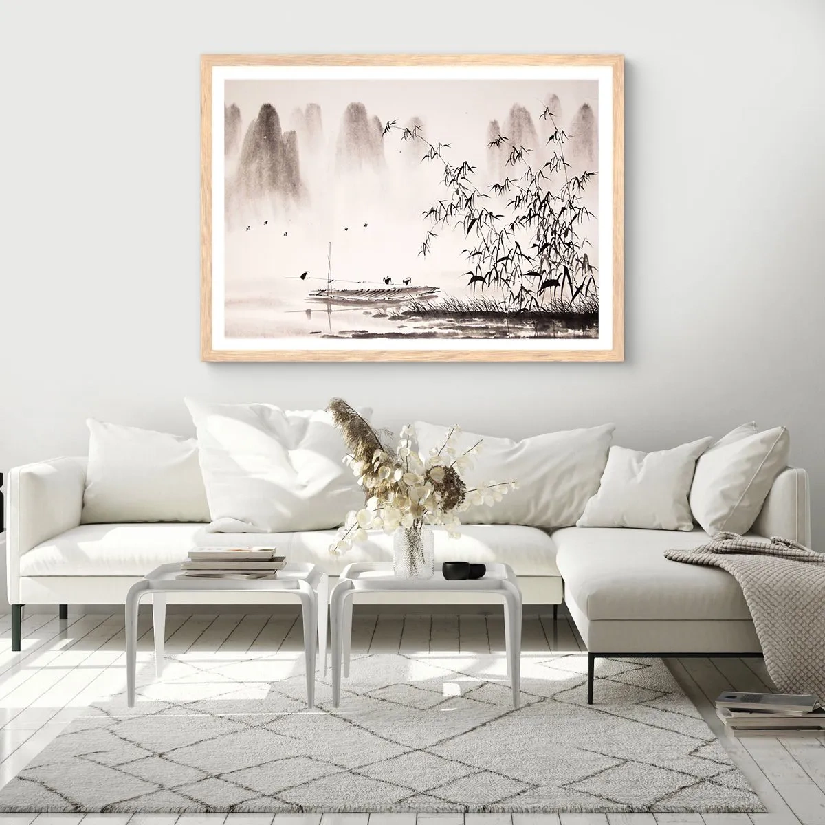 Pôster com moldura de carvalho claro - O silêncio dos campos de arroz - 40x30 cm