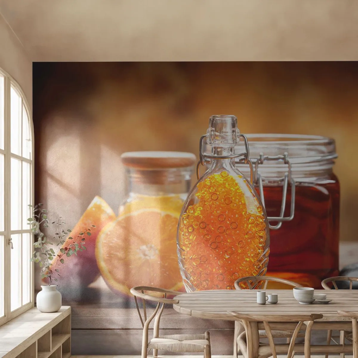 Papel de Parede Autocolante Deluxe Sticker - Sabores e aromas ensolarados - Gastronomia, Laranja, Frasco Com Mel - 250x175 cm