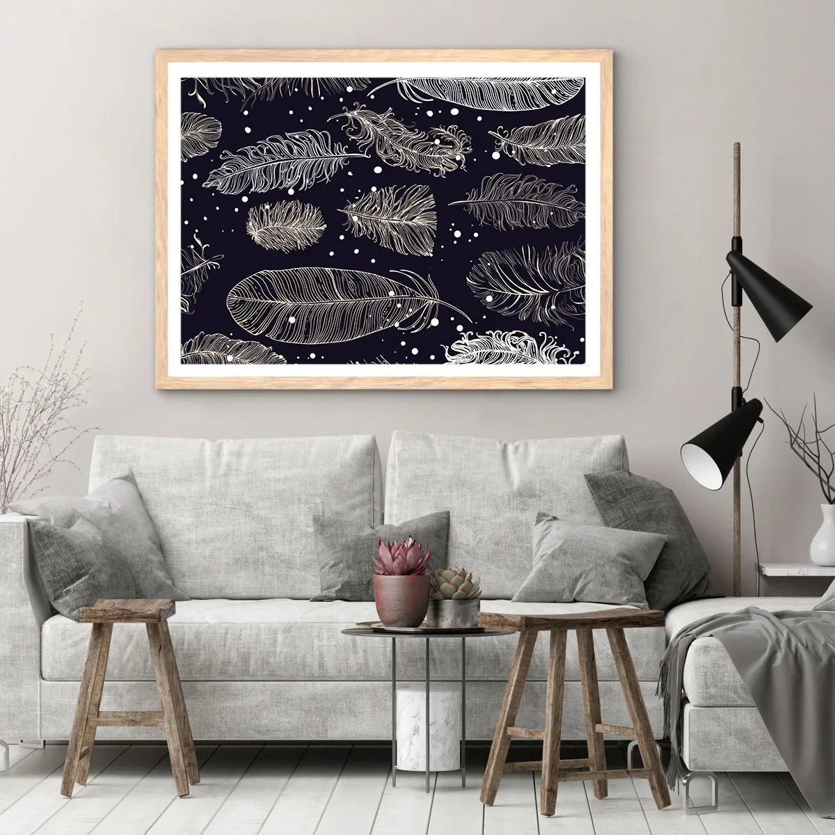 Pôster com moldura de carvalho claro - Rendas de penas - 50x40 cm