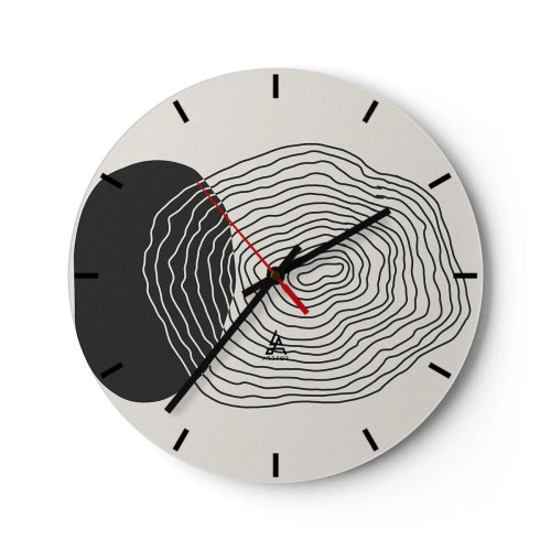 Relógio de parede - Relógio em vidro - Linhas abstratas formando padrões concêntricos em um fundo claro. - 30x30cm - Duração e vibração - Decoração de parede moderna para a sala de estar, cozinha e quarto ARTTOR