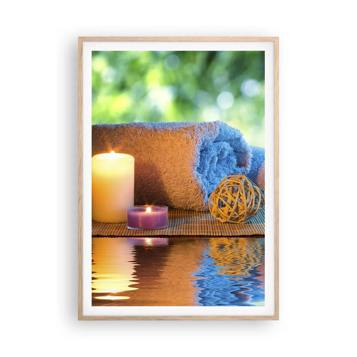 Pôster com moldura de carvalho claro - Tempo para o corpo - 70x100 cm