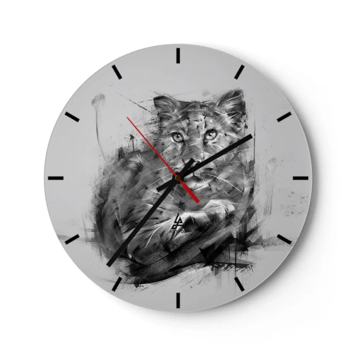 Relógio de parede - Relógio em vidro - Retrato de um tigre em abstração em preto e branco - 30x30cm - Sim, estou a ouvir atentamente - Decoração de parede moderna para a sala de estar, cozinha e quarto ARTTOR