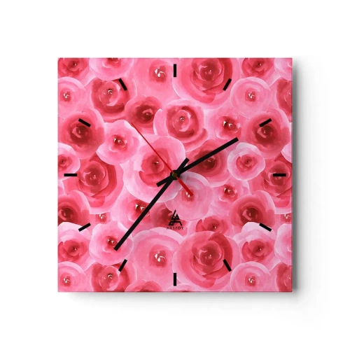 Relógio de parede - Relógio em vidro - Rosas acima e abaixo - 40x40 cm