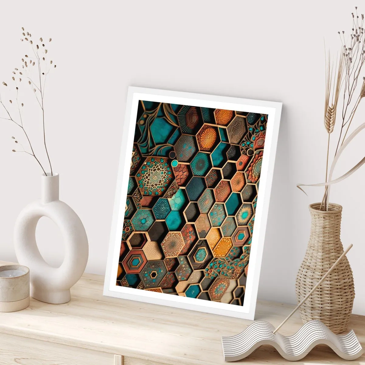 Pôster em moldura branca - Ornamentos árabes – variação - 50x70 cm