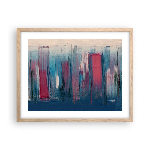 Pôster com moldura de carvalho claro - Composição vertical em azul e vermelho - 50x40 cm