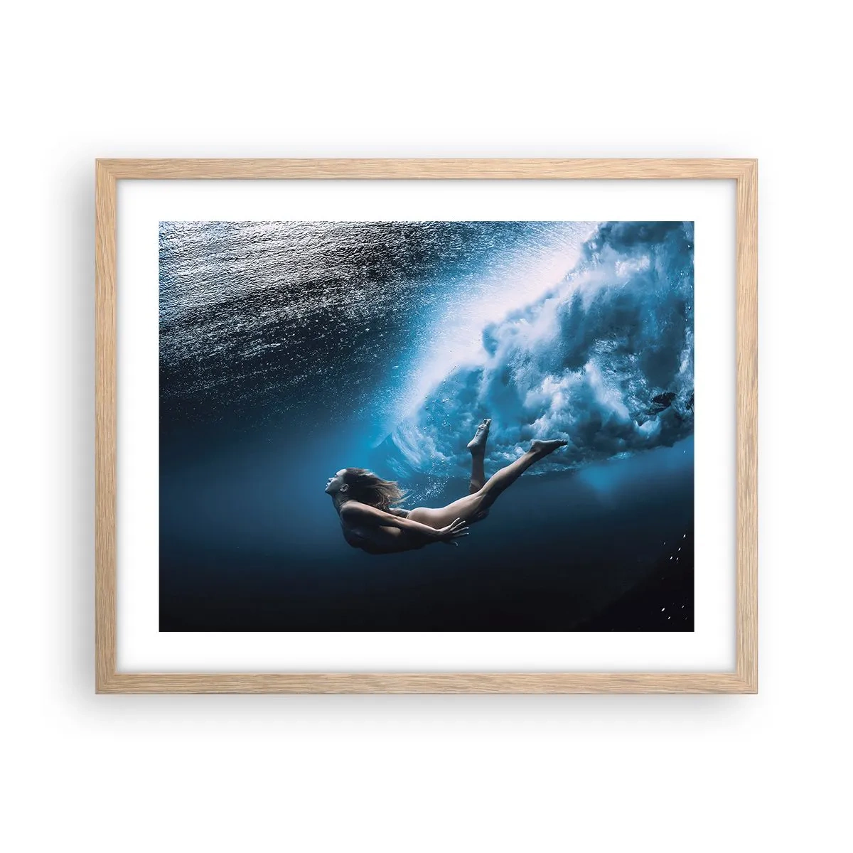 Pôster com moldura de carvalho claro - Sereia moderna - 50x40 cm