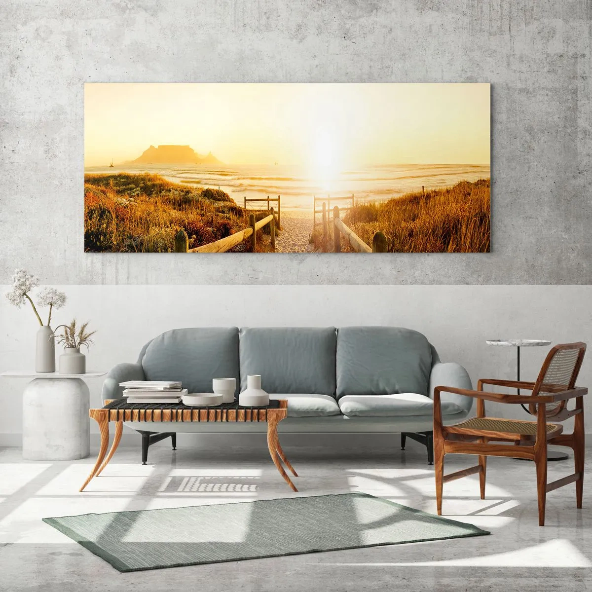 Quadro em vidro - Pelaa duna, em direção ao sol - 140x50 cm