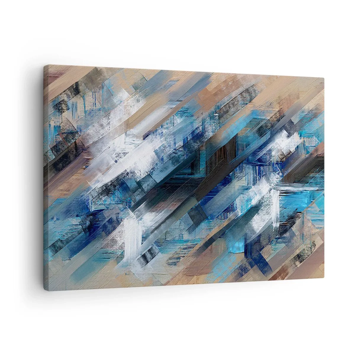Quadro em tela - Composição abstrata com linhas diagonais azuis - 70x50cm - Numa diagonal azul - Decoração de parede moderna para a sala de estar e quarto ARTTOR