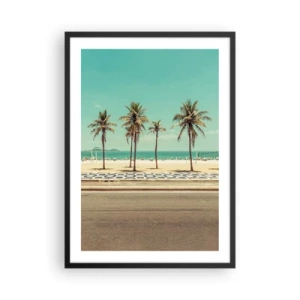 Pôster com moldura preta - Uma praia com palmeiras e céu azul - 50x70cm - Em guarda da praia - Decoração de parede moderna para a sala de estar e quarto ARTTOR