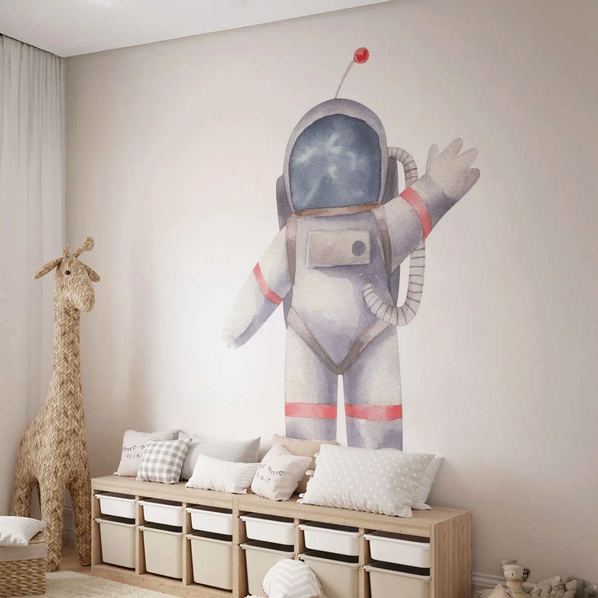 Papel de Parede Autocolante Deluxe Sticker - Por enquanto é isso! - Astronauta, Infantil, Minimalismo - 450x315 cm