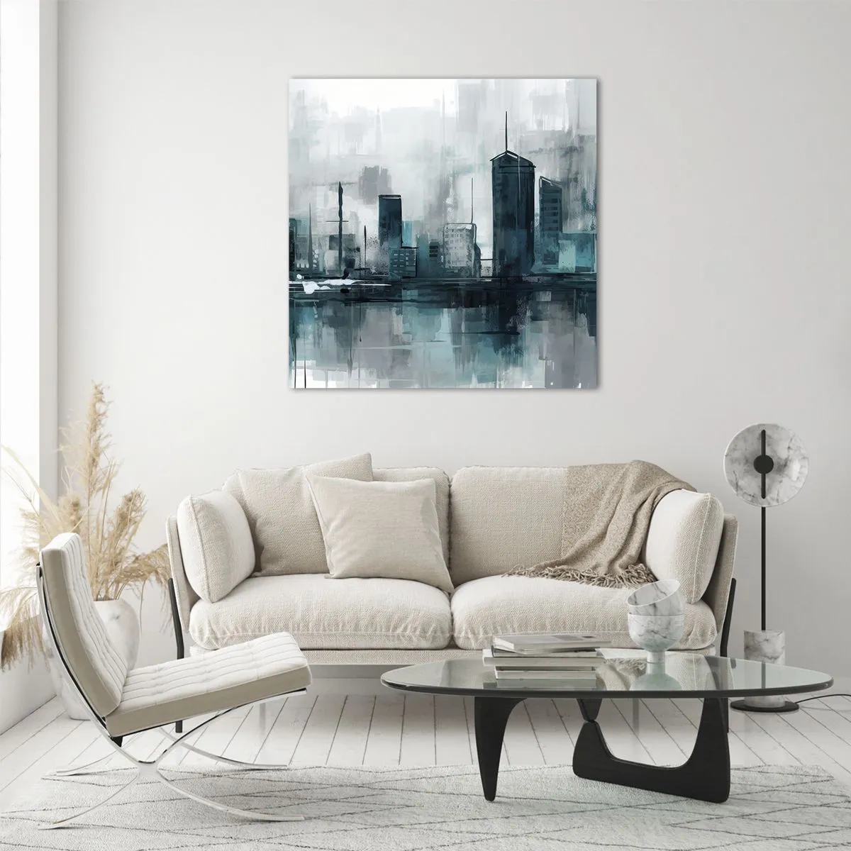 Quadro em vidro - Uma cidade da cor da chuva - 40x40 cm