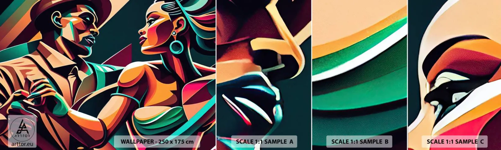 Amostra de Papel de Parede Standard Eco - No ritmo do coração - Cubismo, Casal, Dança - 100x30 cm