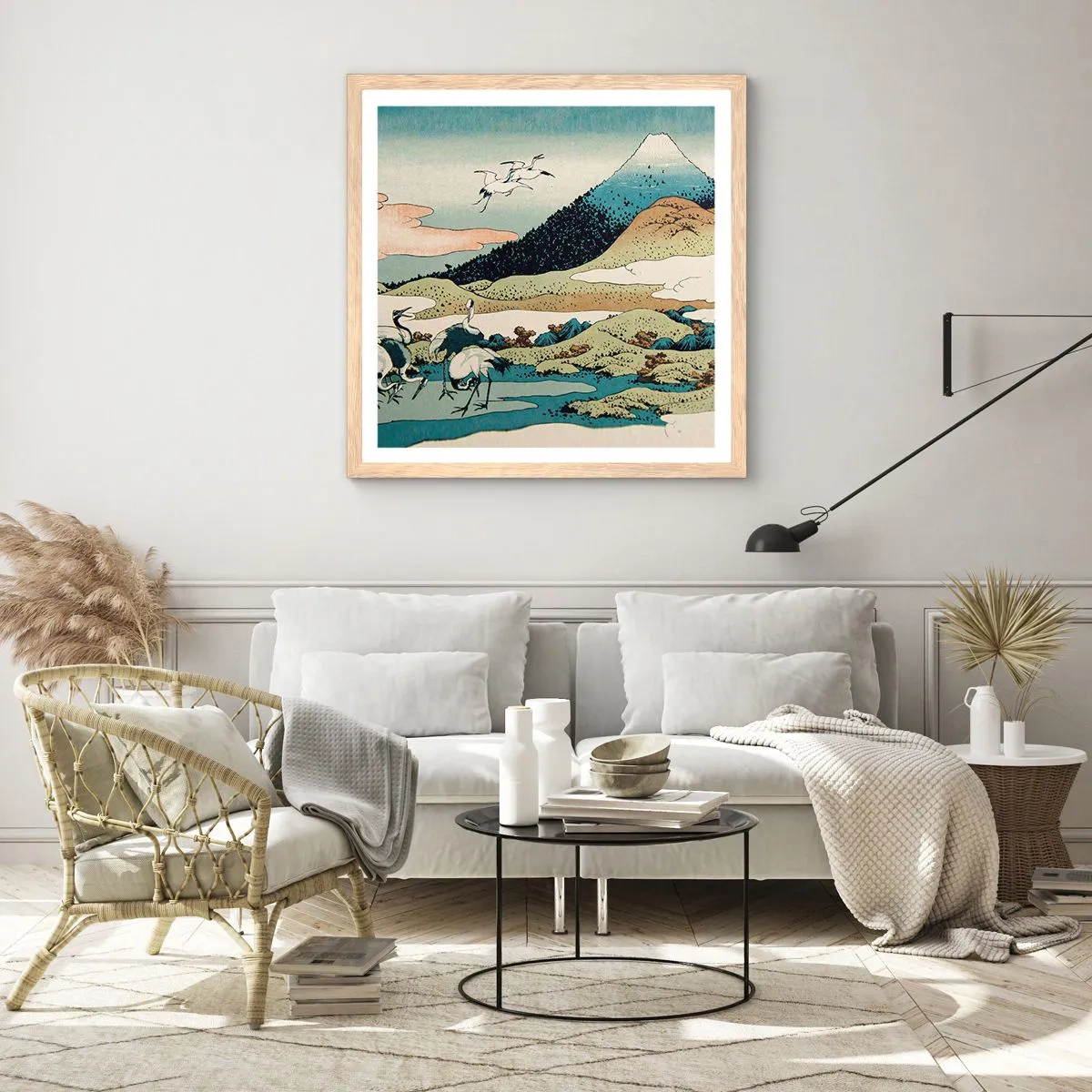 Pôster com moldura de carvalho claro - No espírito japonês - 60x60 cm