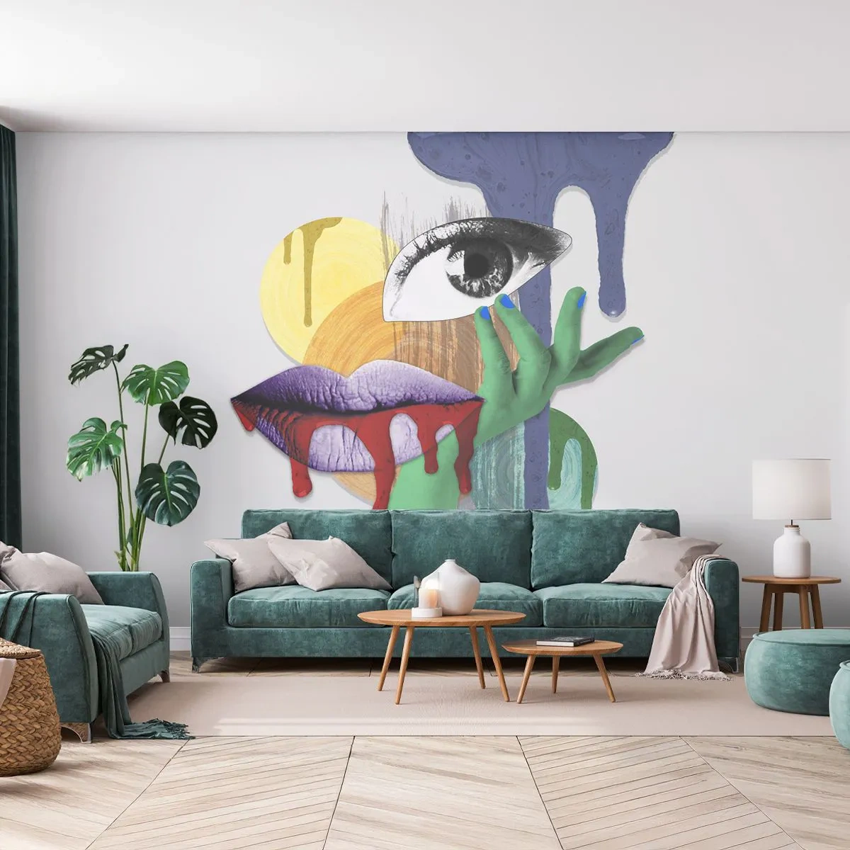 Papel de Parede Standard Eco - Composição de colagem abstrata com um olho e uma boca - 100x70cm - Retrato desconstruído - Decoração de parede moderna para a sala de estar e quarto ARTTOR