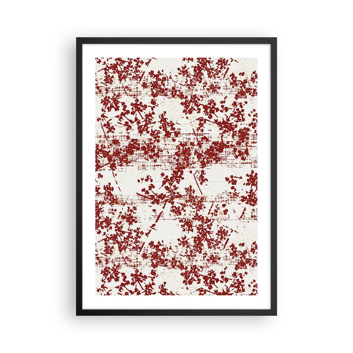 Pôster com moldura preta - Detalhes florais vermelhos em fundo claro - 50x70cm - Como chita antiga - Decoração de parede moderna para a sala de estar e quarto ARTTOR