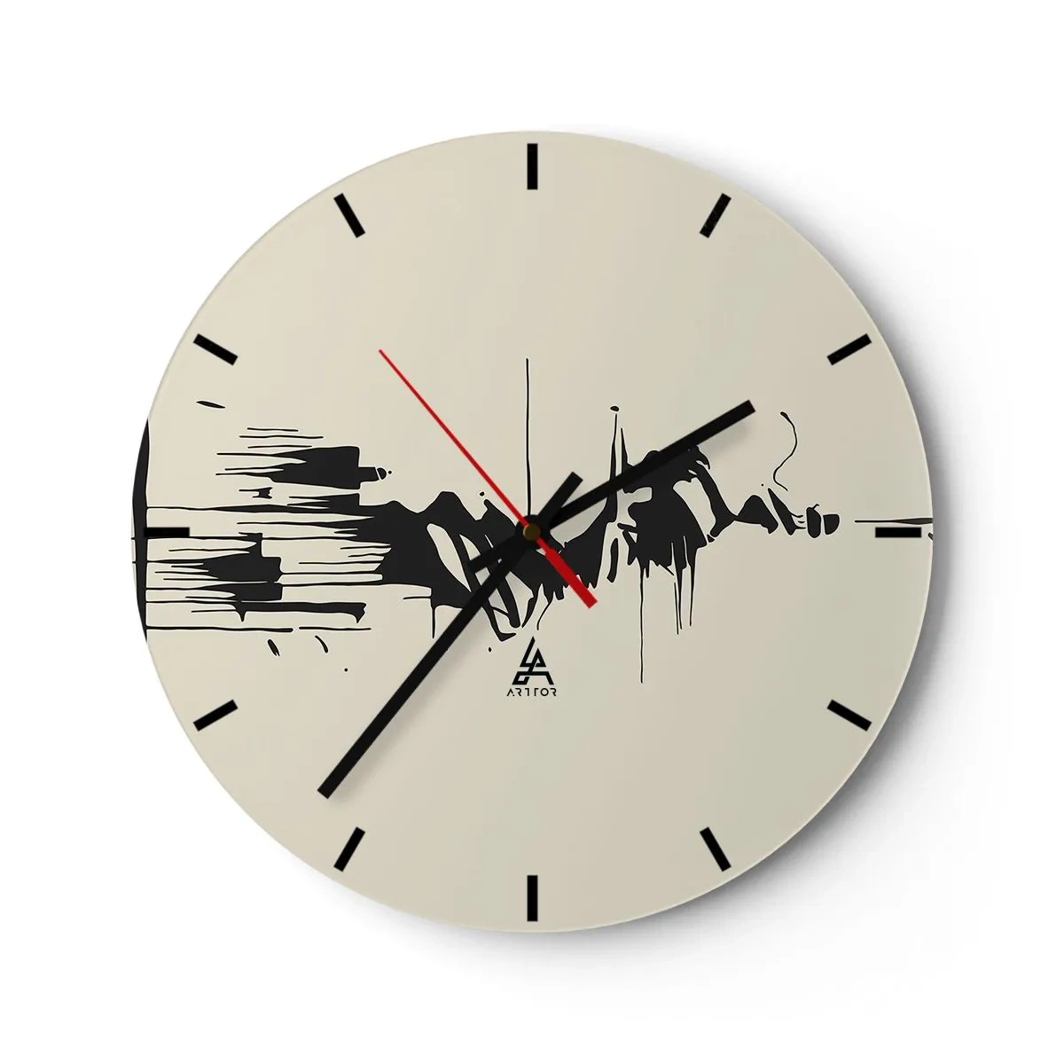 Relógio de parede - Relógio em vidro - Abstração em preto e branco com linhas e formas dinâmicas - 30x30cm - Abstração apressada - Decoração de parede moderna para a sala de estar, cozinha e quarto ARTTOR