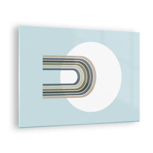 Quadro em vidro - Uma composição abstrata com arcos em delicados tons de azul e verde. - 70x50cm - Atração irresistível - Decoração de parede moderna para a sala de estar e quarto ARTTOR