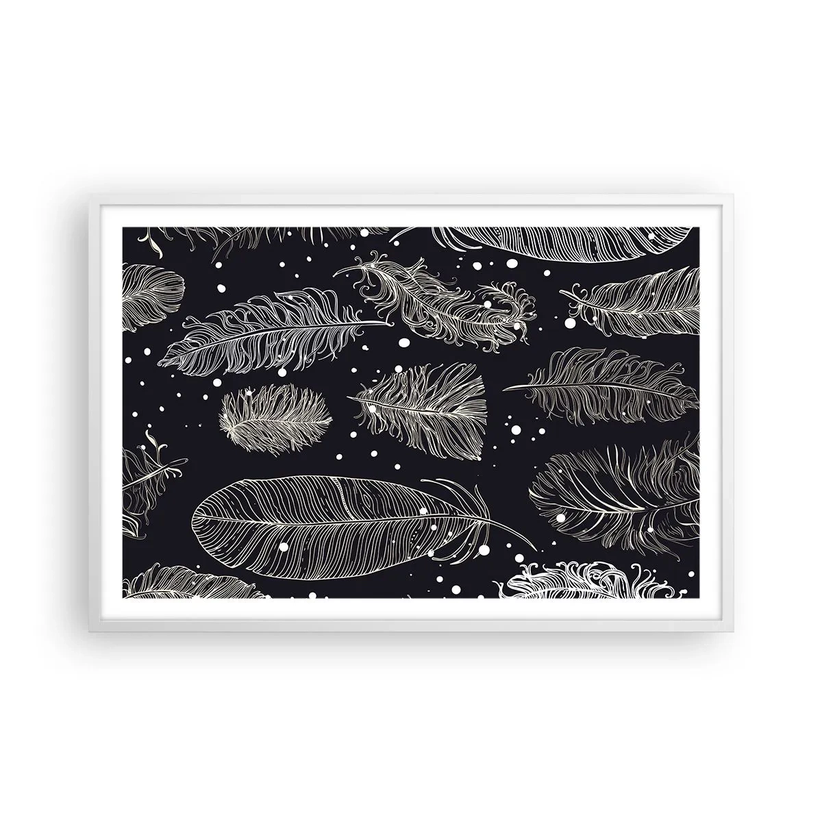 Pôster em moldura branca - Rendas de penas - 91x61 cm