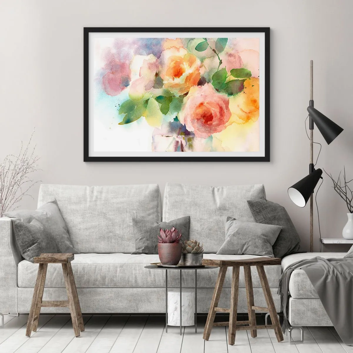 Pôster com moldura preta - Delicado como uma aquarela - 100x70 cm