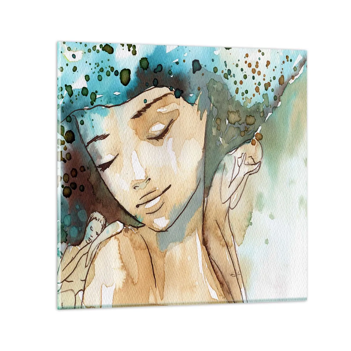 Quadro em vidro - Dama em azul - 30x30 cm