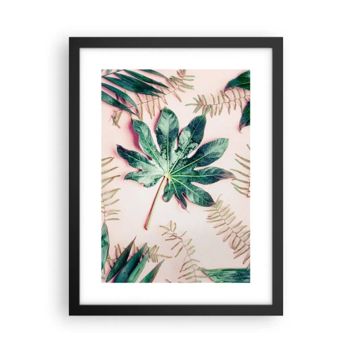 Pôster com moldura preta - Estudo do verde em um fundo rosa - 30x40 cm