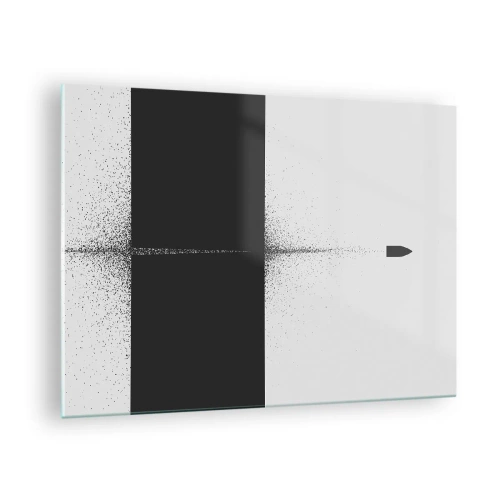 Quadro em vidro - Uma composição abstrata de preto e branco com uma linha dinâmica - 70x50cm - Direto para o destino - Decoração de parede moderna para a sala de estar e quarto ARTTOR