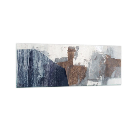Quadro em vidro - Formas azuis e marrons - 140x50 cm