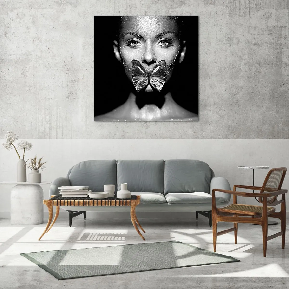 Quadro em vidro - O beijo da borboleta - 70x70 cm