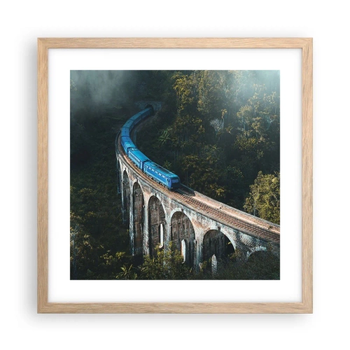 Pôster com moldura de carvalho claro - Comboio para a natureza - 40x40 cm