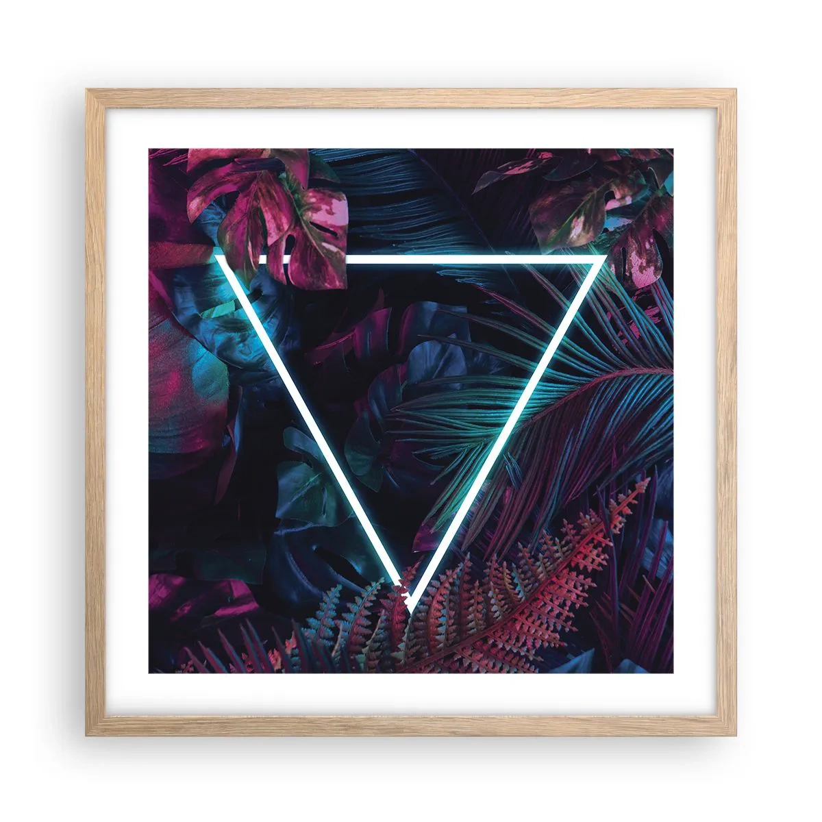 Pôster com moldura de carvalho claro - Jardim estilo discoteca - 50x50 cm
