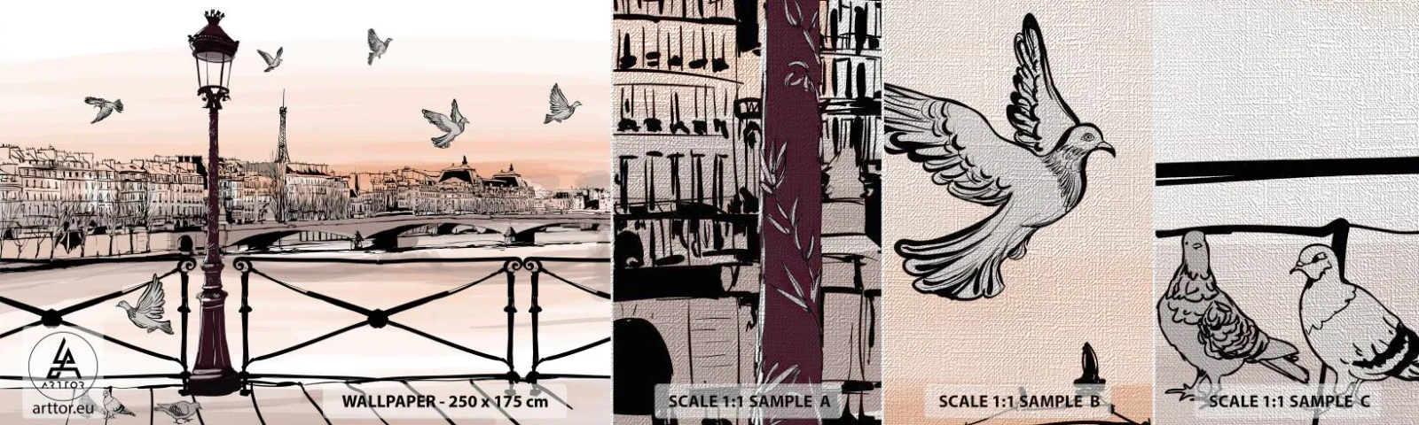 Amostra de papel de parede Premium Canvas - Sobre os telhados de Paris - Arquitetura, Cidade, Paris - 100x30 cm