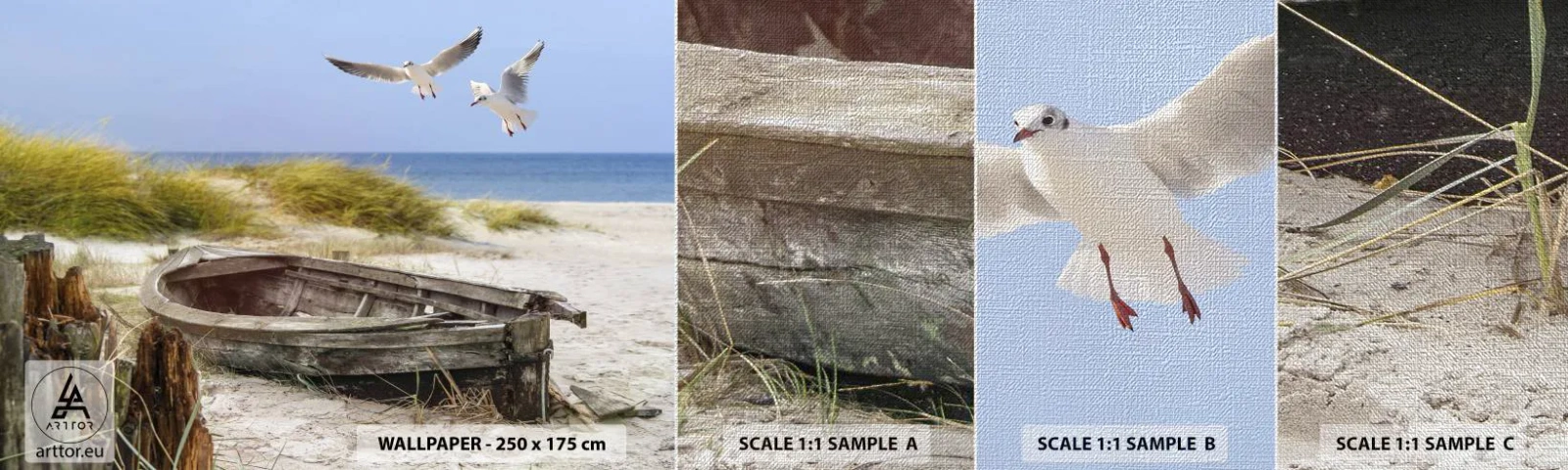 Amostra de papel de parede Premium Canvas - Banhado pelo vento - Paisagem, Praia, Dunas - 100x30 cm