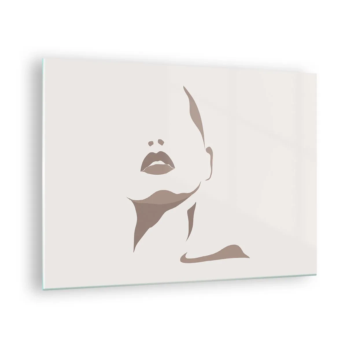Quadro em vidro - Contorno do rosto e pescoço de uma mulher em estilo minimalista - 70x50cm - Feito de luz e sombra - Decoração de parede moderna para a sala de estar e quarto ARTTOR