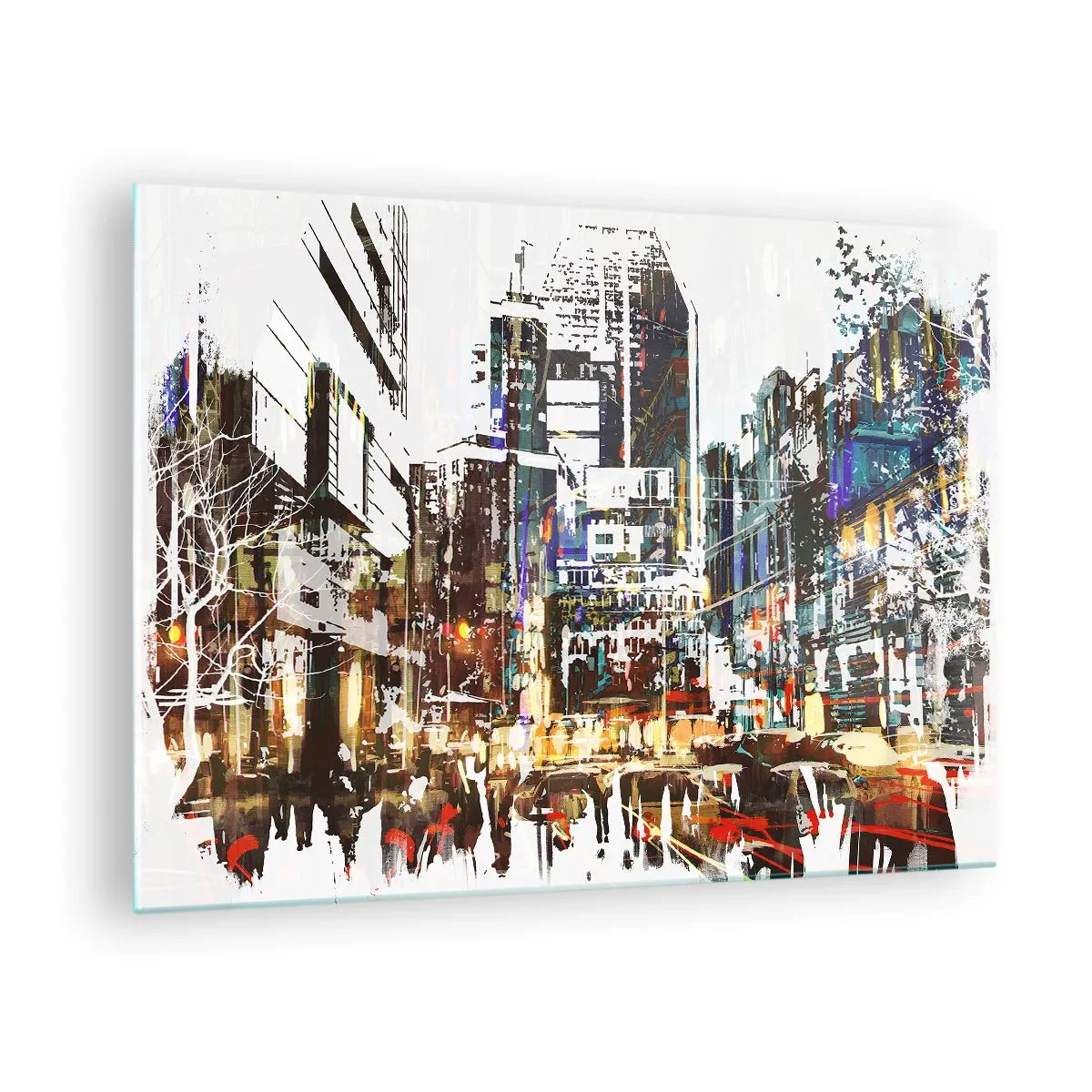 Quadro em vidro - Luzes coloridas da cidade em um estilo artístico e cintilante - 70x50cm - Cidade cintilante - Decoração de parede moderna para a sala de estar e quarto ARTTOR