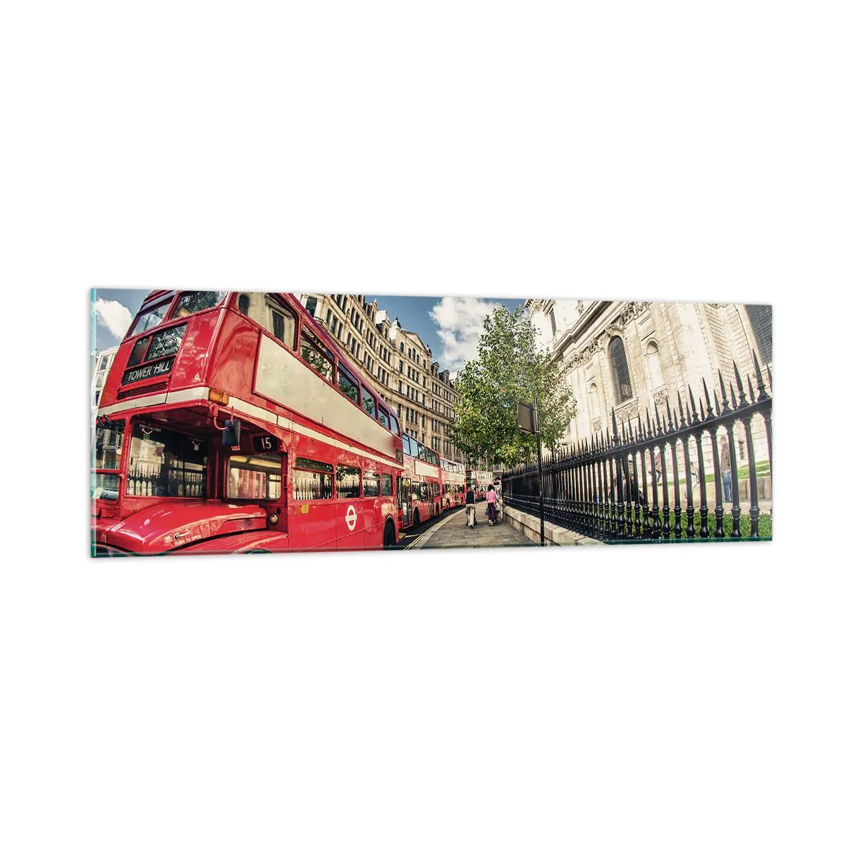 Quadro em vidro - Rua de Londres em cinza e vermelho - 90x30 cm