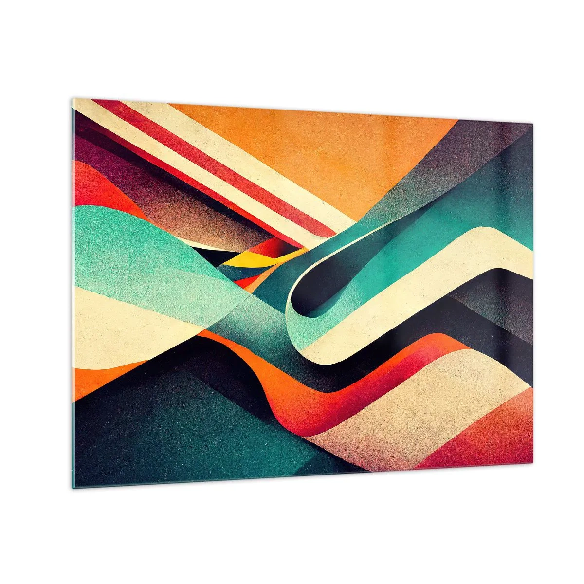 Quadro em vidro - Listras coloridas em uma composição dinâmica e abstrata - 70x50cm - Composição intensa - Decoração de parede moderna para a sala de estar e quarto ARTTOR