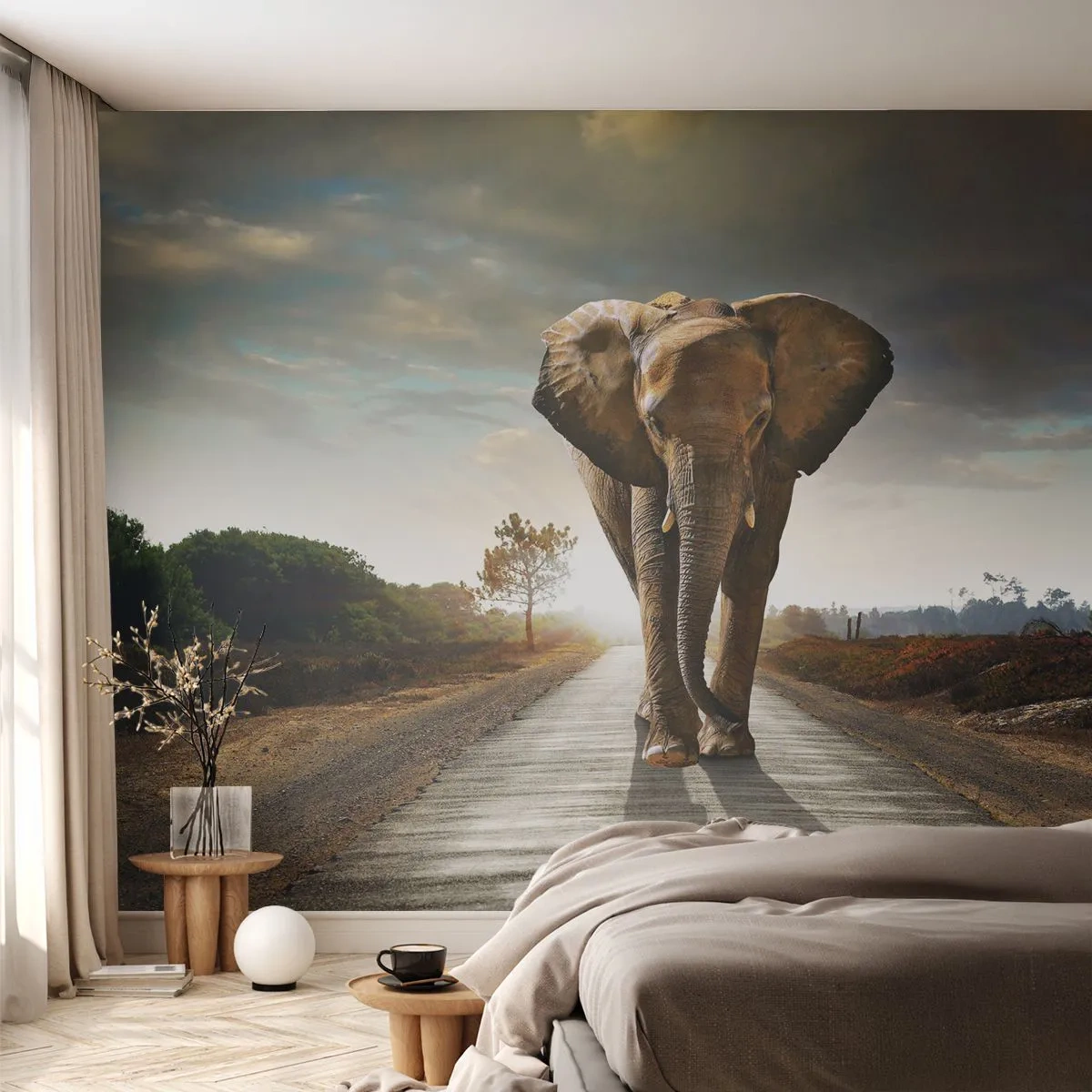 Papel de Parede Premium Canvas - Não faz parte da composição da porcela - Elefante, Paisagem, Natureza - 300x210 cm