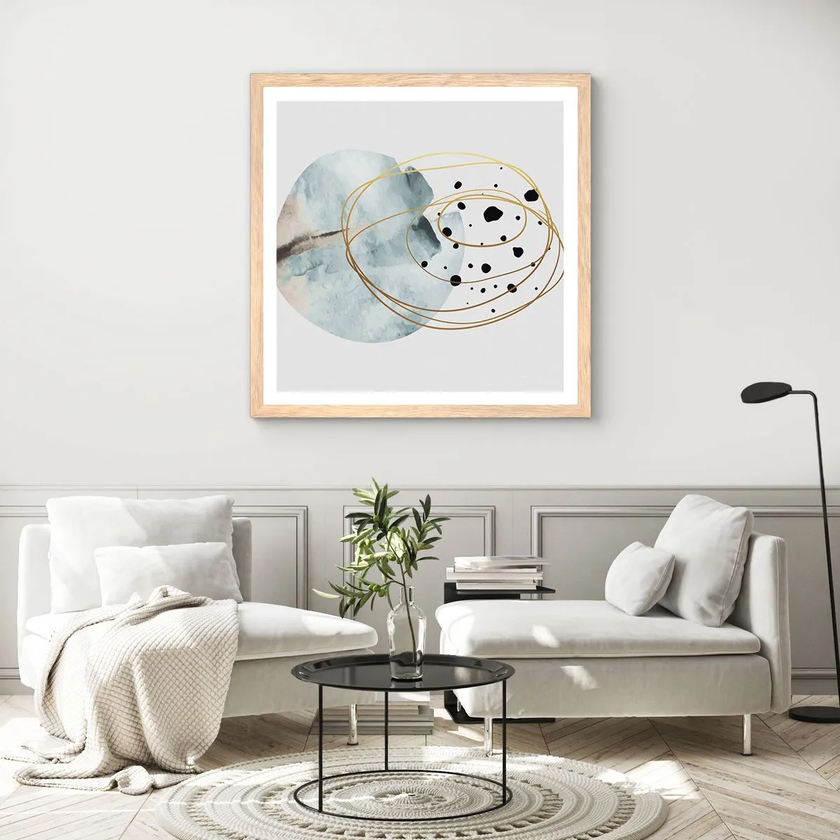 Pôster com moldura de carvalho claro - No abraço ao espaço - 50x50 cm