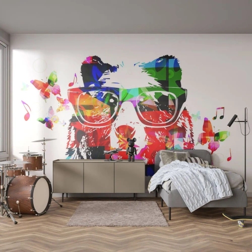 Papel de Parede Standard Eco - Urso da moda - Abstração, Urso, Copos - 350x256 cm