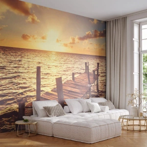 Papel de Parede Premium Sand - A terra dourada da gentileza - Paisagem, Mar, Ponte de madeira - 100x70 cm