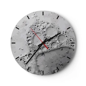 Relógio de parede - Relógio em vidro - A superfície lunar com grandes crateras em tons de cinza - 30x30cm - Vestígio de espuma - Decoração de parede moderna para a sala de estar, cozinha e quarto ARTTOR
