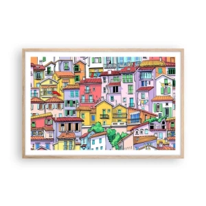 Pôster com moldura de carvalho claro - Cidade divertida - 91x61 cm